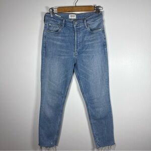 AGOLDE Nico High Waisted Slim Jeans Button Fly Womens Size 28 Raw Hem Stretch